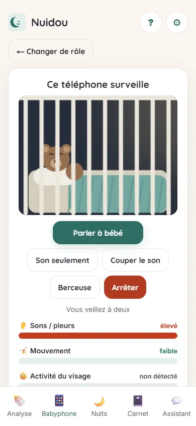 Écran parent : image de la chambre (illustration) et sérénité 100 sur 100
